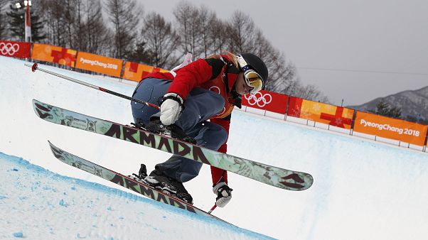 Elizabeth Swaney competes in the women's ski halfpipe qualifications Elizabeth Swaney competes in the women's ski halfpipe qualifications