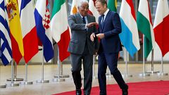 O primeiro-ministro português, António Costa, com Donald Tusk