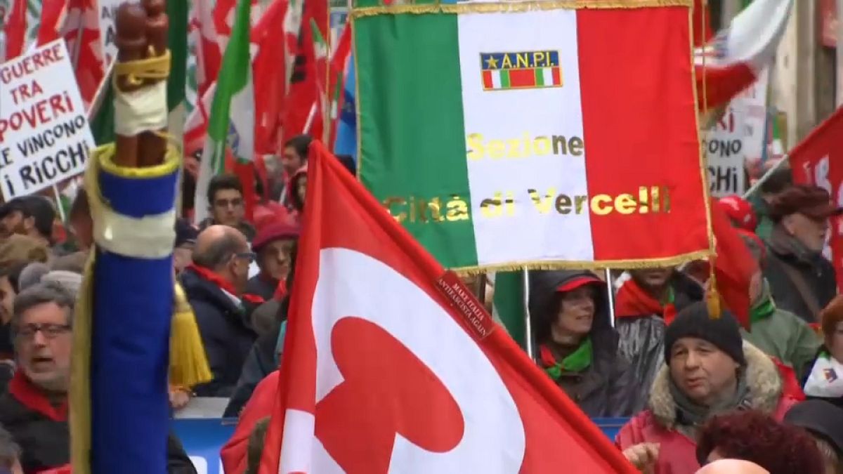Anti-fascist protesters rally against racism in Italy