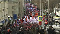 Marcha en Moscú en el aniversario del asesinato del opositor Nemtsov