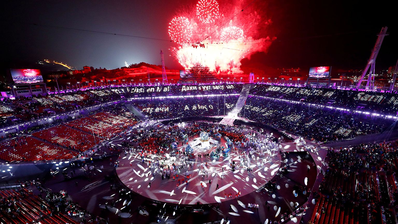 Fireworks explode during the closing ceremony