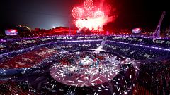 Fireworks explode during the closing ceremony