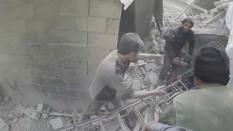 Последствия бомбардировок в Восточной Гуте 