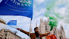 An Italian Northern League supporter during a rally in Milan on Febuary 24