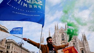 An Italian Northern League supporter during a rally in Milan on Febuary 24