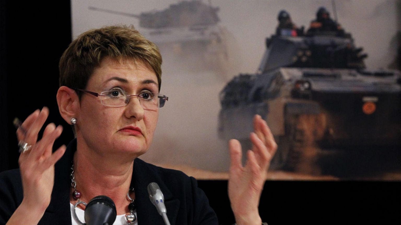 File photo NATO spokeswoman Oana Lungescu briefs the media NATO/March 2011