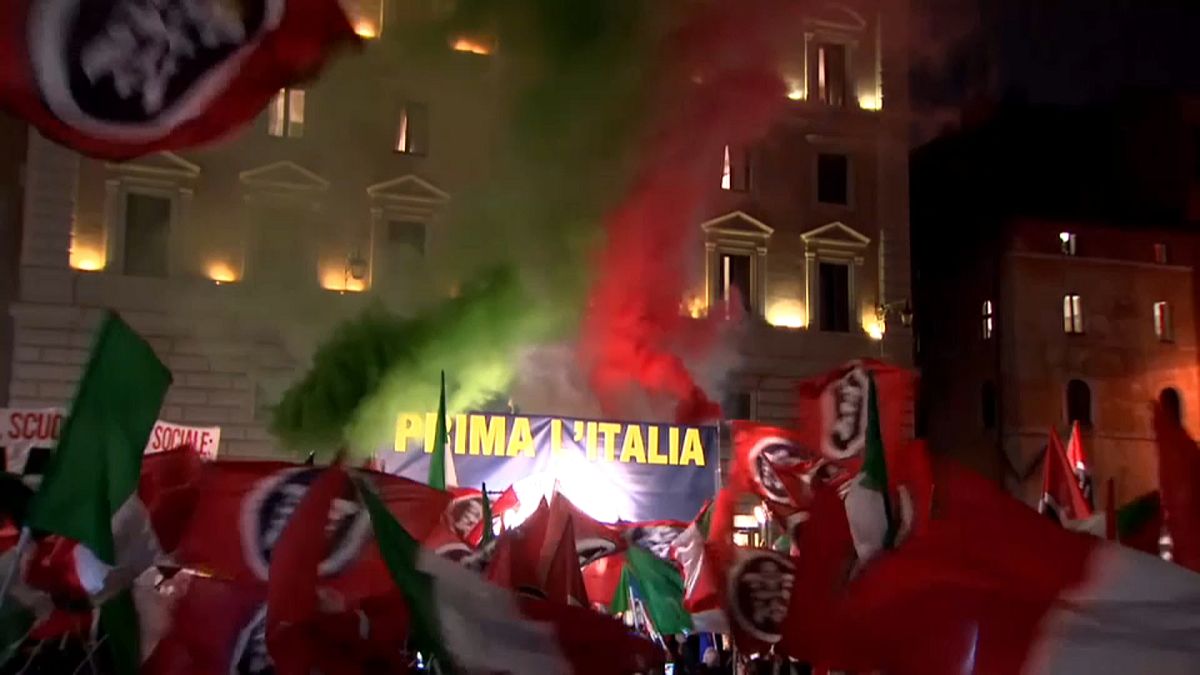 Rechtspartei CasaPound vor dem Pantheon in Rom