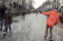 Watch: People skate on frozen Dutch canals