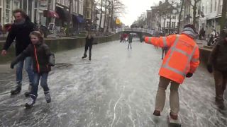 Watch: People skate on frozen Dutch canals