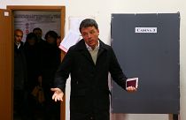 Democratic Party leader Matteo Renzi arrives to cast his vote 