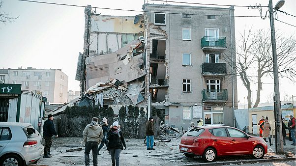 The collapsed building in Poznan, Poland, March 4, 2018 The collapsed building in Poznan, Poland, March 4, 2018