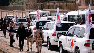 Red Cross convoy seen crossing into eastern Ghouta