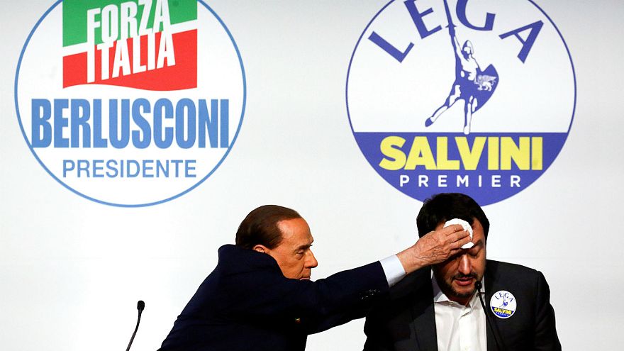 Silvio Berlusconi wipes the sweat off League leader Matteo Salvini
