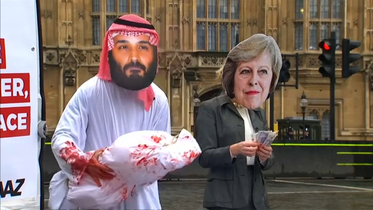 احتجاجات في استقبال محمد بن سلمان في أول زيارة له لبريطانيا 