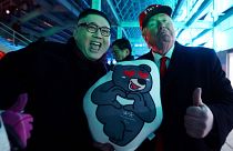 Trump and Kim Jong Un impersonators at the Pyeongchang Games, February 25