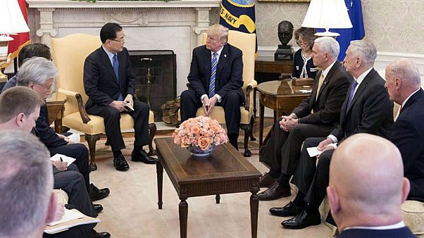 South KoreaÕs national security chief Chung Eui-yong briefs U.S. President South KoreaÕs national security chief Chung Eui-yong briefs U.S. President