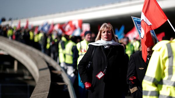 Air France-Mitarbeiter bei Protesten im Februar 2018. Air France-Mitarbeiter bei Protesten im Februar 2018.