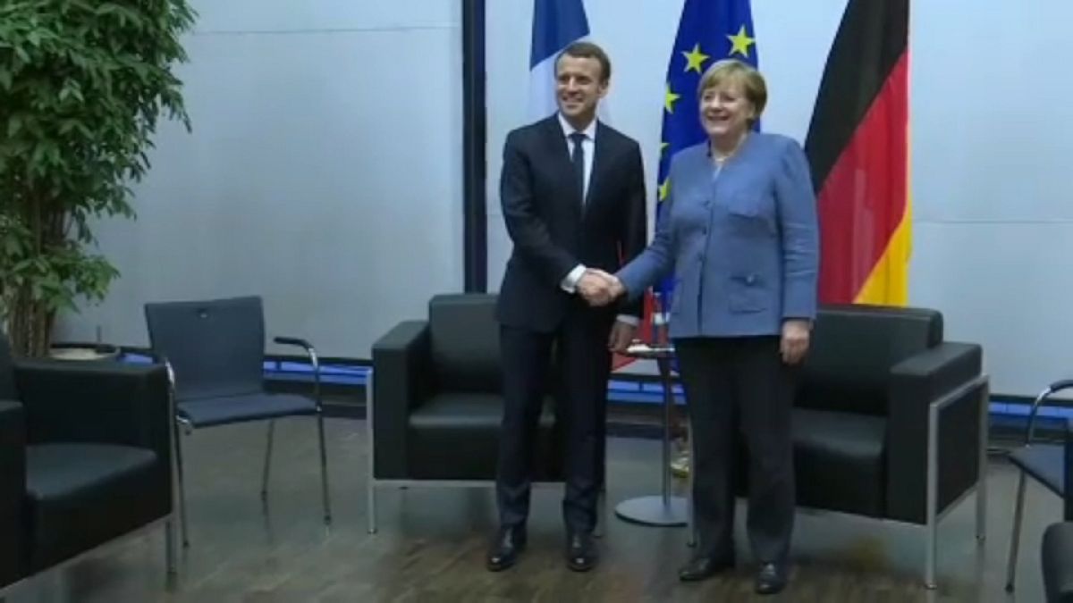 Emmanuel Macron e a Chanceler Merkel