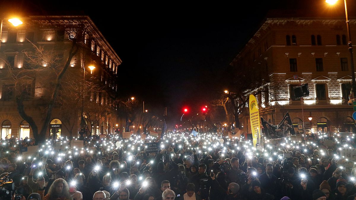 Будапешт: Юбилейный марш с политическими лозунгами