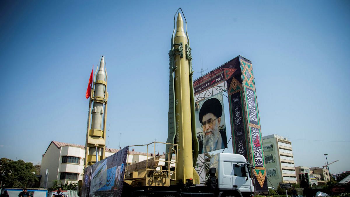 Supreme leader display seen at Baharestan Square in Tehran