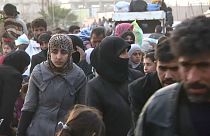 People fleeing eastern Ghouta, last rebel enclave near Damascus