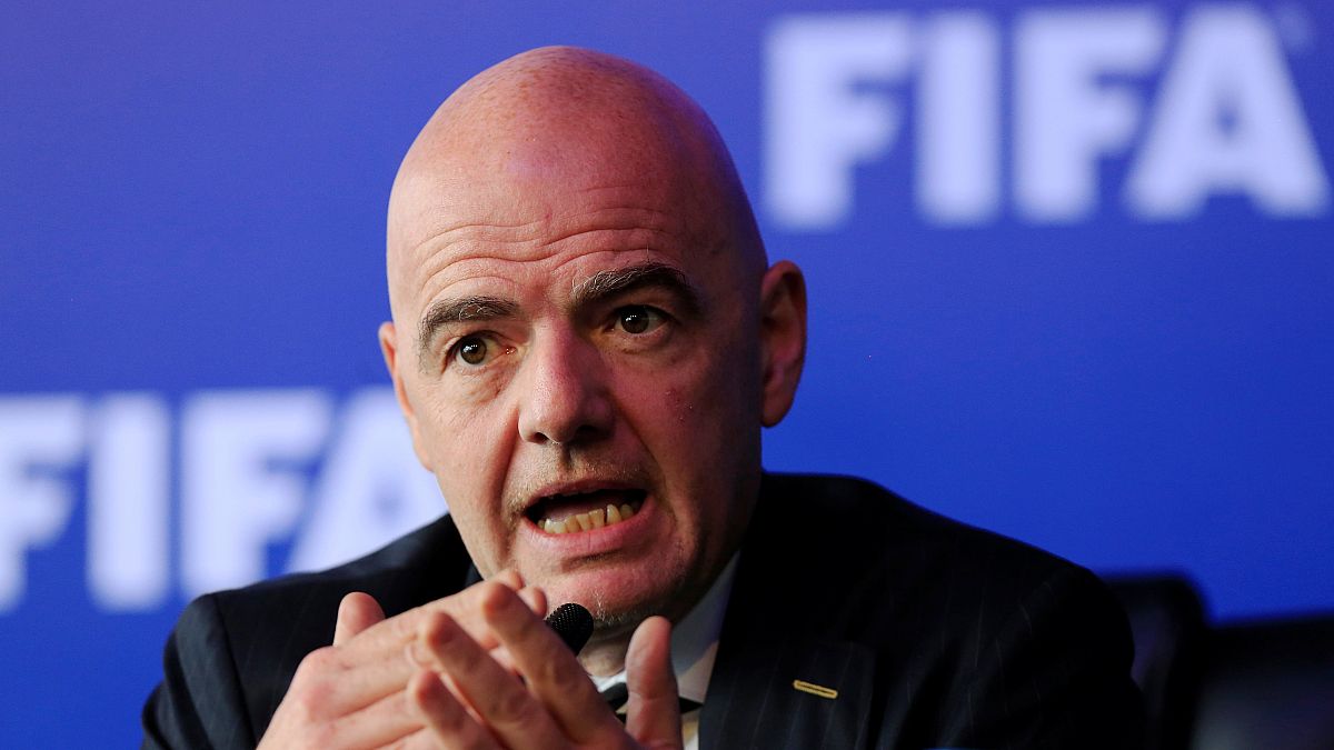 FIFA President Gianni Infantino speaking at news conference in Bogota  
