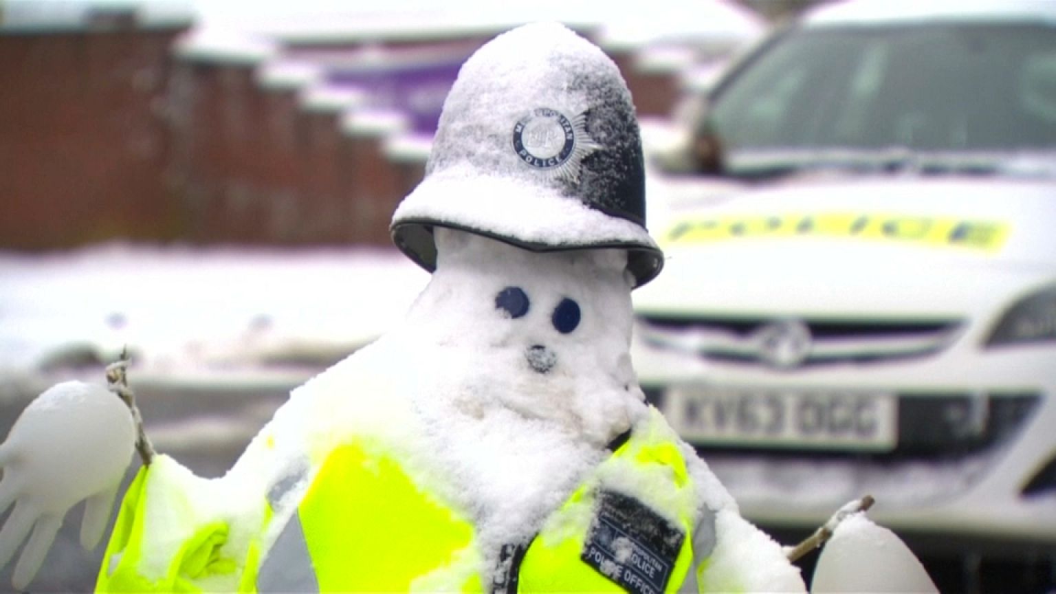 Officer snowman in Salisbury, England.