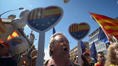 pro-unity supporters protest in Barcelona