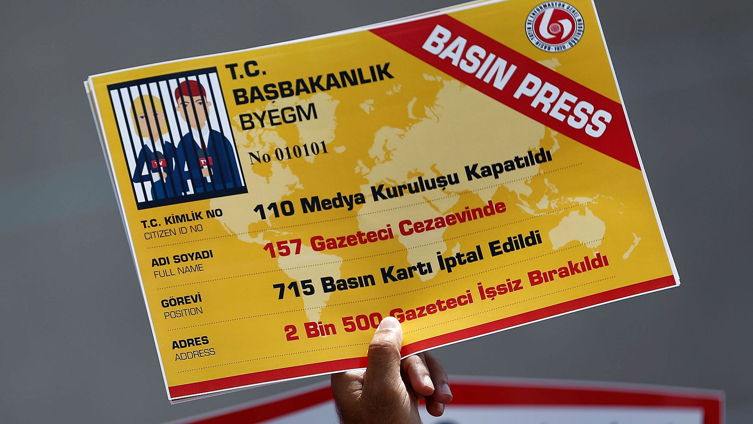 A placard at a protest against jailed journalists, Istanbul, July 2017