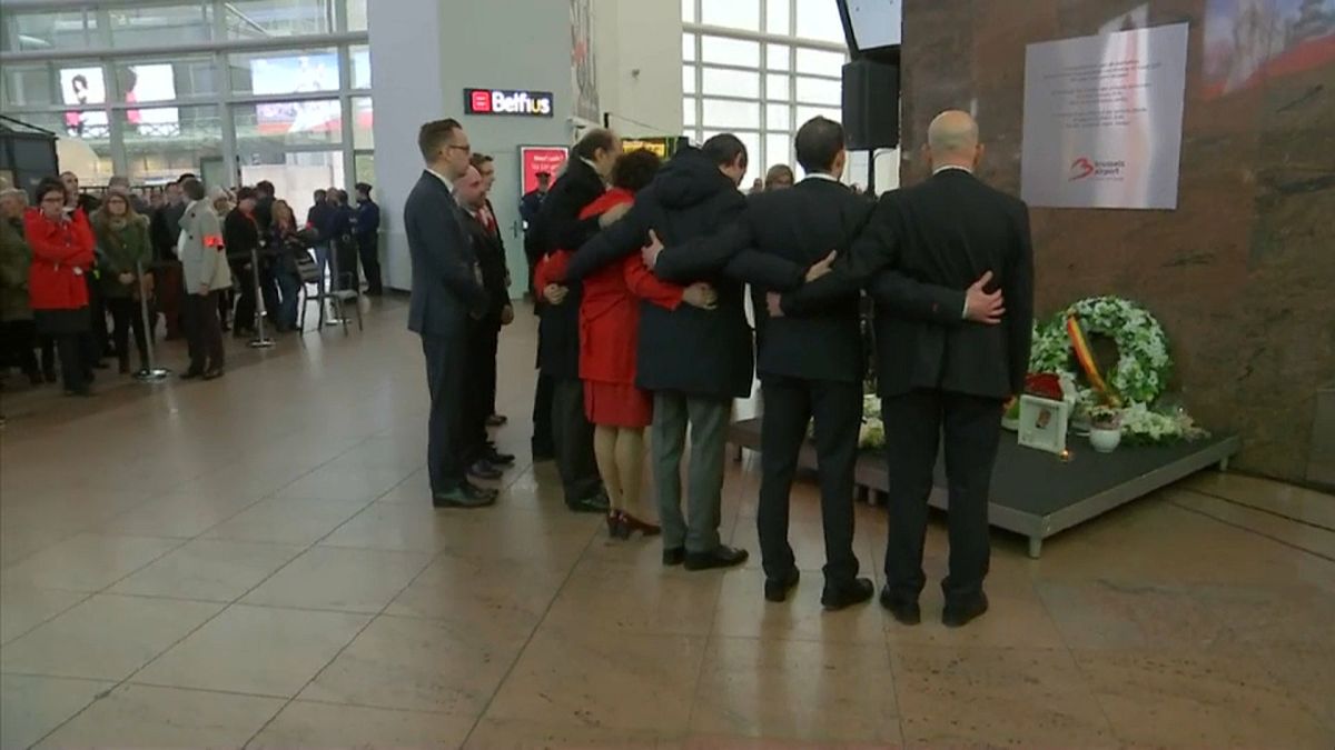 Brussels airport observes a minute of silence marking anniversary of attcks