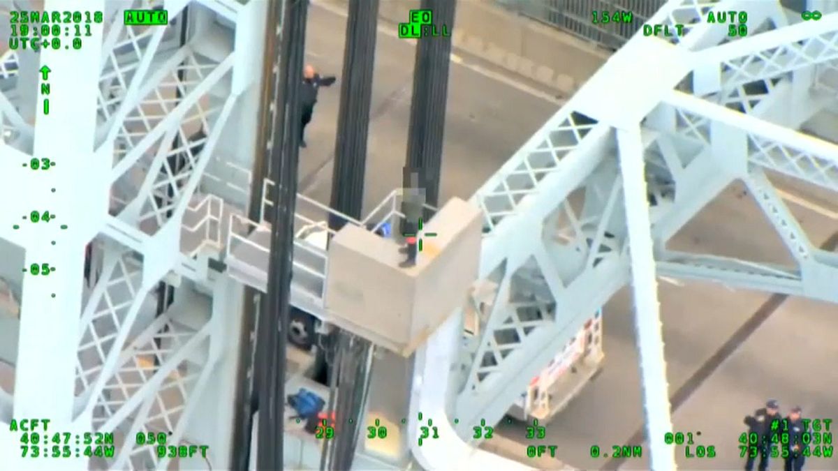 شاهد: رجل يحاول الانتحار من أعلى جسر في نيويورك 