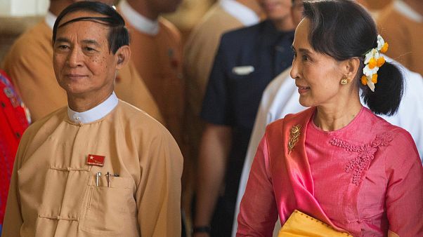 Aung San Suu Kyi and new President Win Myint Aung San Suu Kyi and new President Win Myint