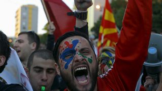 People protest against the government in Macedonia in April 2016.