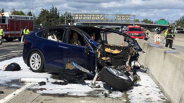 Tesla Model X crashed on California road, killing the driver. Tesla Model X crashed on California road, killing the driver.