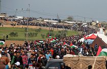 Palestinians protest along the Israel border with Gaza