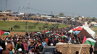 Palestinians protest along the Israel border with Gaza