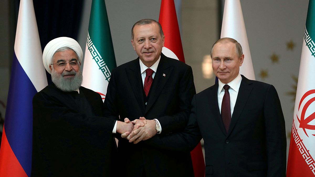 Presidents Hassan Rouhani, Recep Tayyip Erdogan and Vladimir Putin.