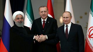 Presidents Hassan Rouhani, Recep Tayyip Erdogan and Vladimir Putin.