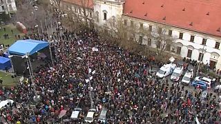 A protest after the murder of reporter Jan Kuciak and his fiancee, 16/03/18