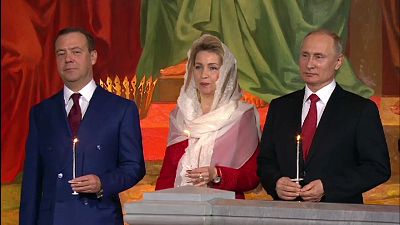 Russian President Putin attends Orthodox Easter church service