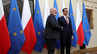 Frans Timmermansi alelnök és Mateusz Morawiecki lengyel kormányfő 
