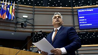 Orbán Viktor az EP plenáris ülésén tavaly áprilisban