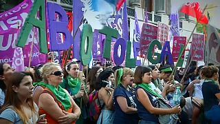 Pro-abortion activists demonstrate outside Argentine parliament