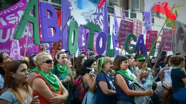 Pro-abortion activists demonstrate outside Argentine parliament Pro-abortion activists demonstrate outside Argentine parliament