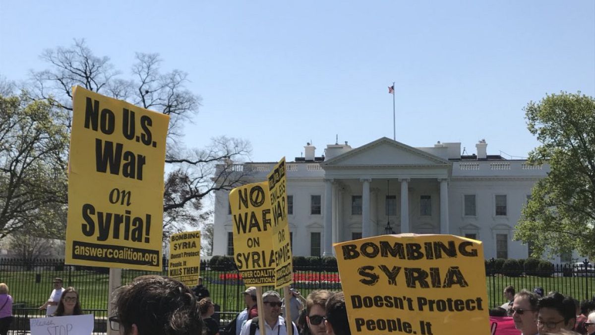 Watch: Protests against Syria air strikes take place outside White House
