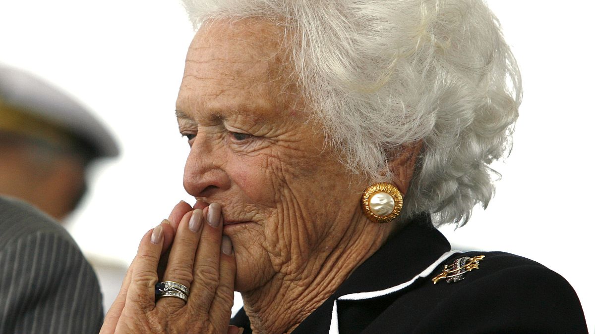 Former first lady Barbara Bush listens to remarks during the christening ce