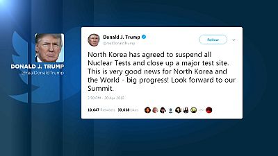 La suspensión de los test nucleares es una "muy buena noticia para Corea del Norte y el mundo", según Trump