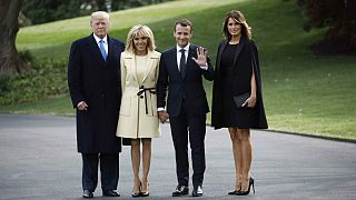 دونالد ترامپ، برژیت ماکرون، ملانیا ترامپ و امانوئل ماکرون در کاخ سفید