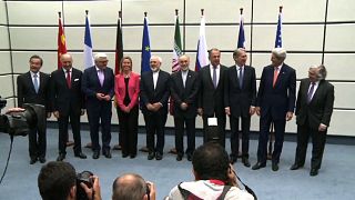 وزراء خارجية الدول الست وايران بعد توقيع الاتفاق النووي 