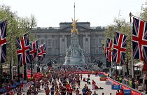 Runners complete part of the London Marathon course, April 22, 2018.